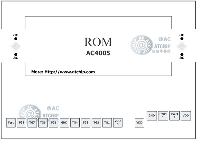 waqic.com裸片绑定图 带单片机MCU晶元电路的AC4005OTP语音芯片